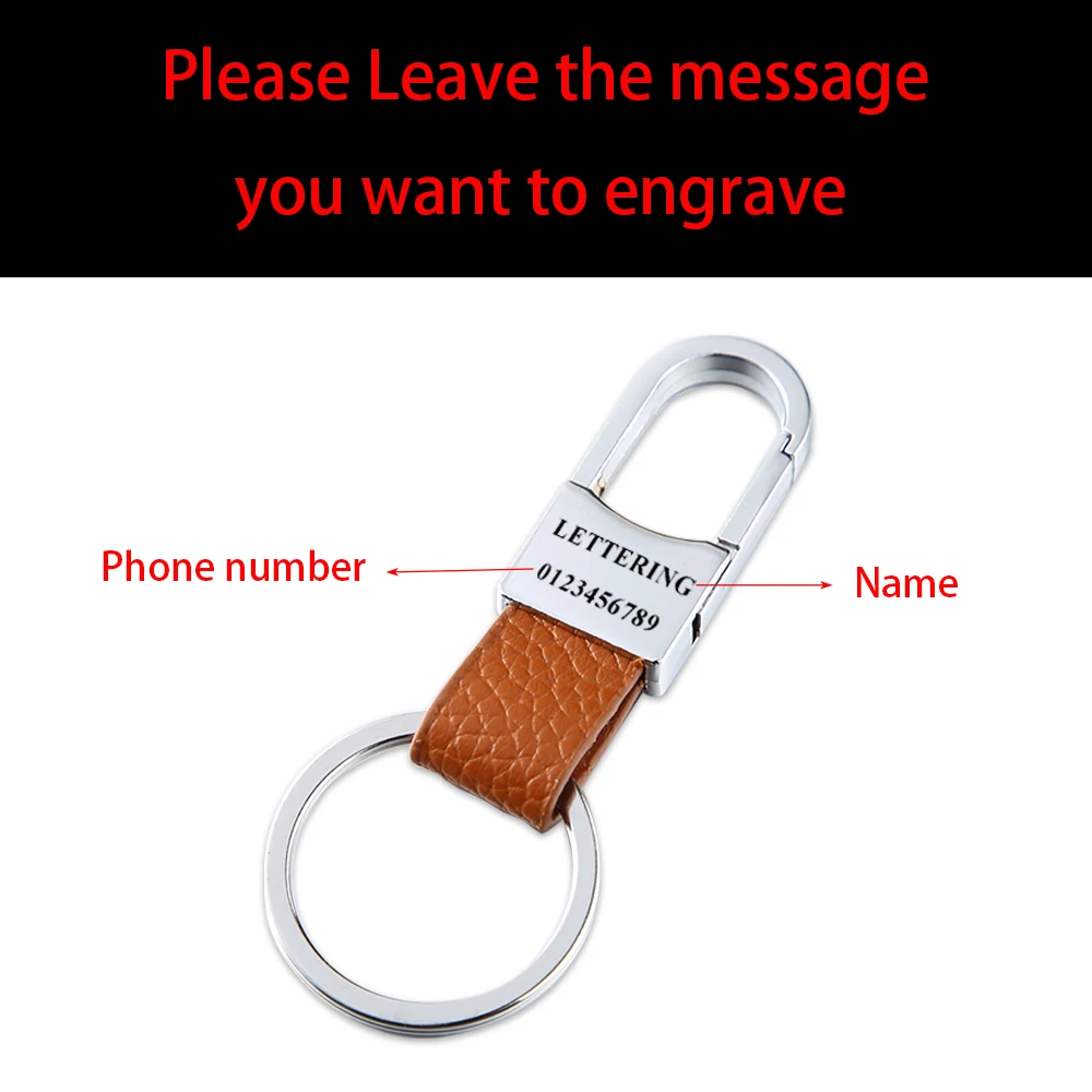 Custom Personalized Telephone Number Keyring Keychain Genuine Leather Men Simple Keychain Keyfob Holder For Car Accessories Gift