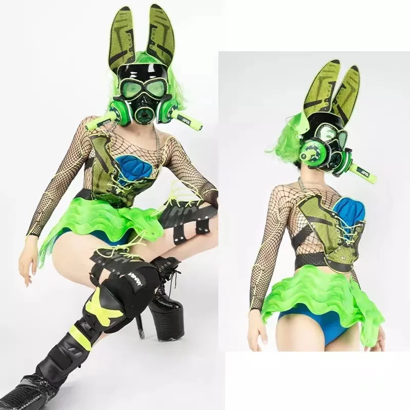 

Explosion-Proof Mask Fluorescent Violent Bunny Cosplay Costume Rave Outfit LED Nightclub Gogo Performance Stage Costume