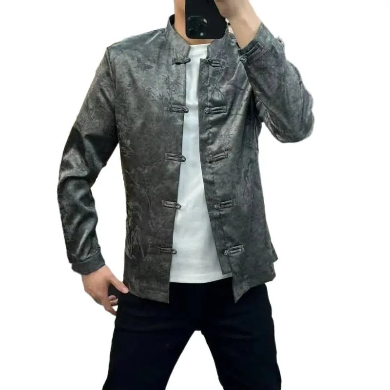 Men Tang Clothing Chinese Spring Buckle Casual Business Collar Coat