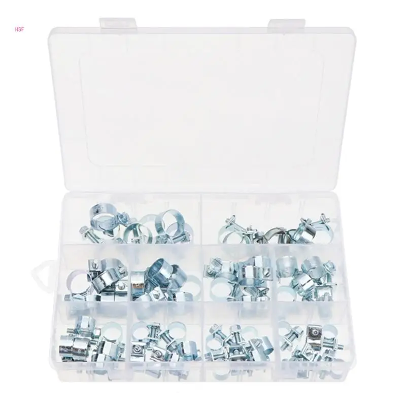 65Pcs Fuels Injections Line Styles Hose Clamps Assortment 7-18mm Galvanised Pipe