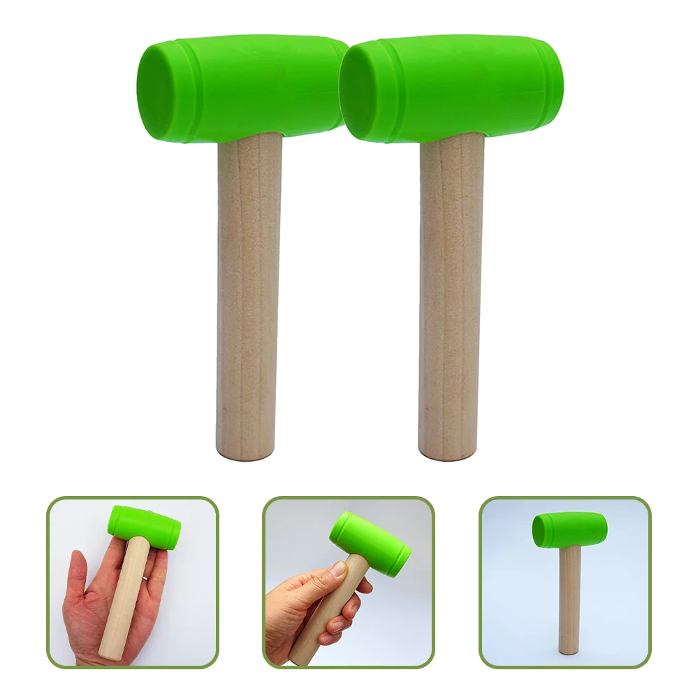 2 Pcs Small Wooden Hammer Simulation Fake Toy Green Toys Mallet Pp Kids Toddler Children’s
