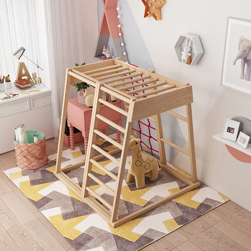 Baby Sense Training Equipment Children's Solid Wood Climbing Frame Home Swing Ring Combination Frame Wooden Indoor Slide