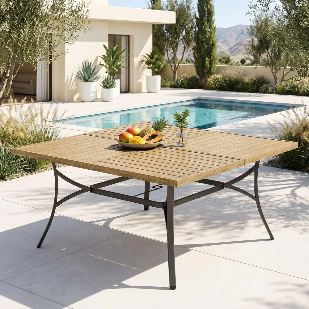 Square Patio Table for 8 Brown Metal Table w/Umbrella Hole