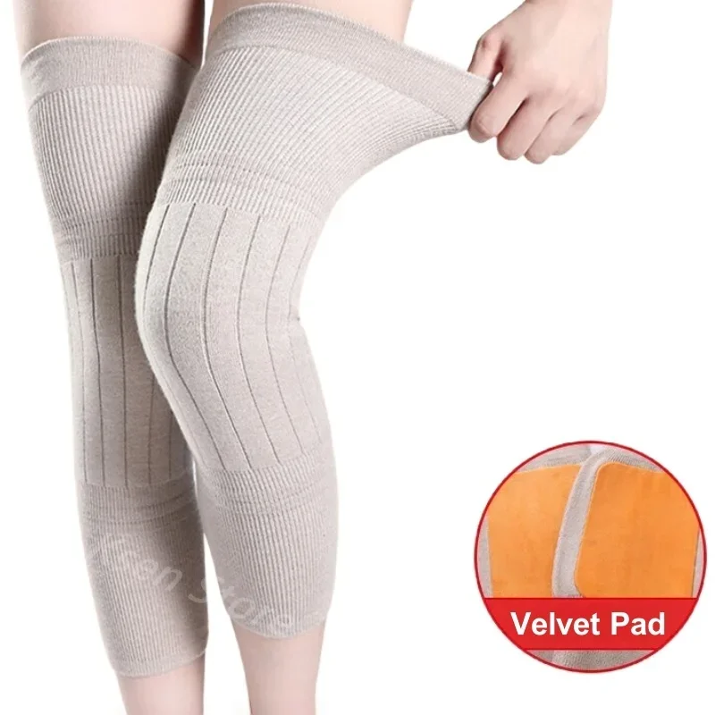 1 Pair Winter Protective Knee Pads Wool Cashmere Knee Warmers Sleeves Thick Fleece Lined Knee Brace Support Thermal Leg Wraps