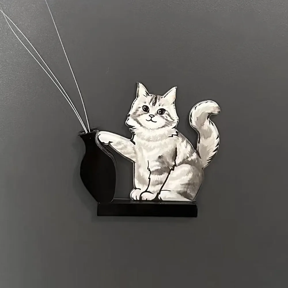 Acrylic Cat Whiskers Collection Ornaments Magnetic Cartoon Cat Refrigerator Sticker Cat Pushing Vase Decor for Home Decoration