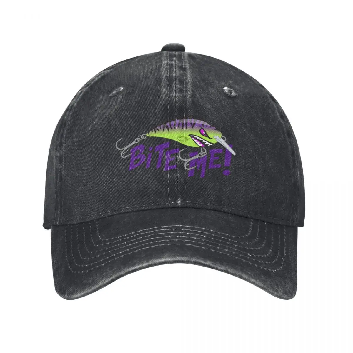 Bite Me Fishing Lure Sticker - Tiger Pattern in Purple Chartreuse Baseball Cap Rugby Sports Cap Ladies Men's