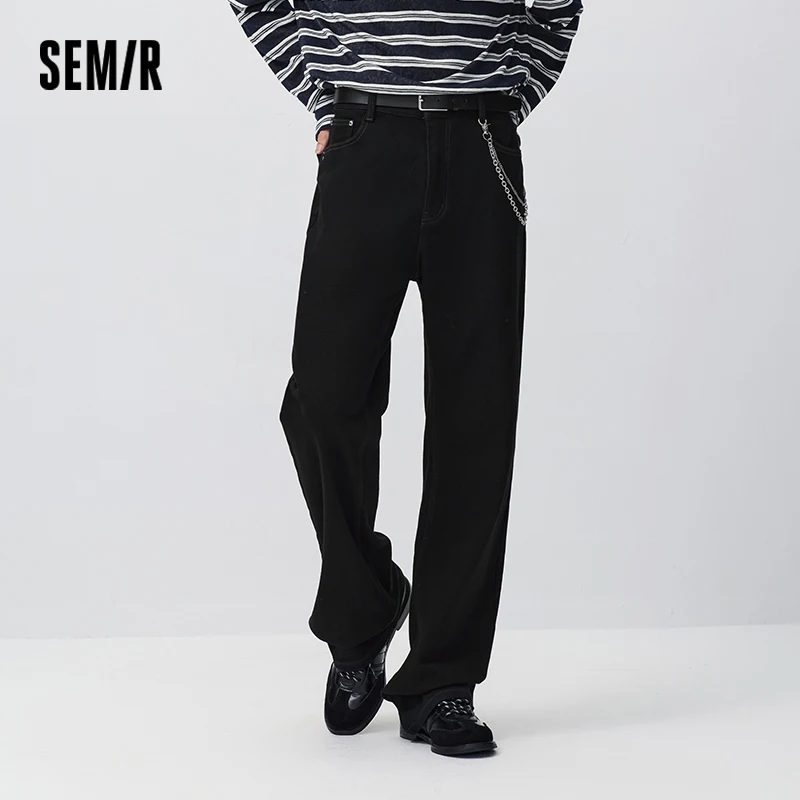 Semir Men Denim Jeans Loose Fit Flared Leg Modern Style Chain Detail 2026 New Winter Daily Wear Urban Casual Style