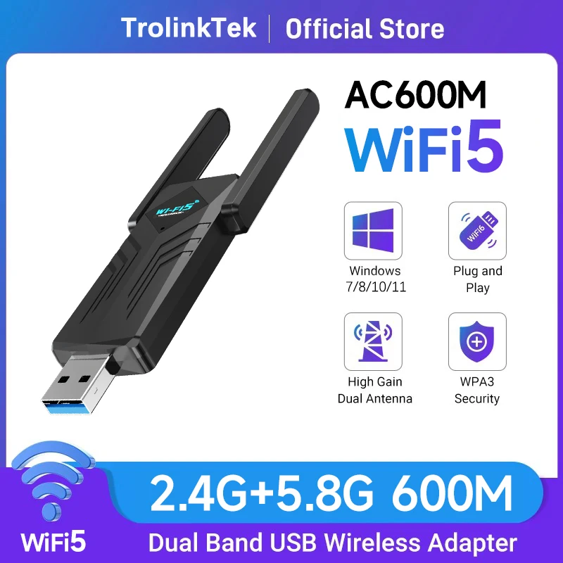 

USB-адаптер AC600 WiFi 5 с поддержкой Bluetooth 5.0, двухдиапазонный (2,4 ГГц/5 ГГц), беспроводной Wi-Fi адаптер, сетевая карта, беспроводной приемник для настольных ПК и ноутбуков