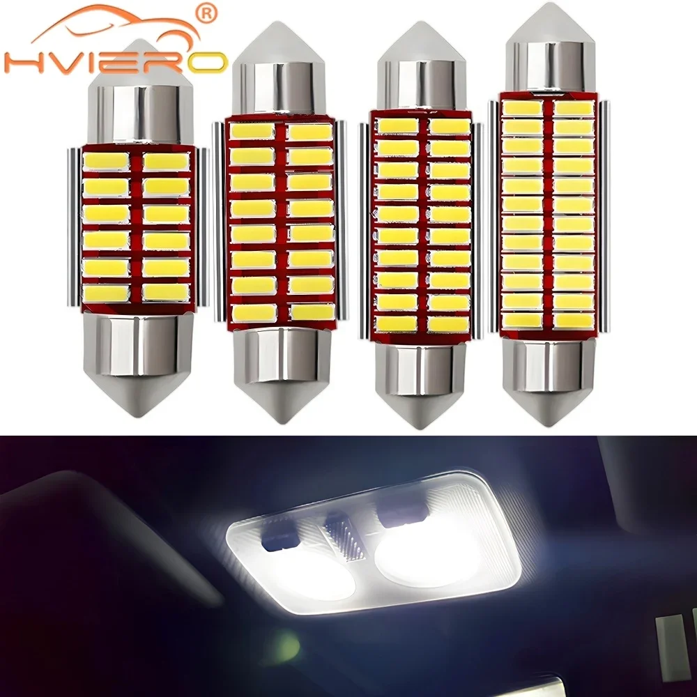 4PCS Car 4014 12/16/20/24SMD Bulbs C5W Doom Lamps Reading 12V Modification Led C10W Festoons Lights Interior 31mm 36mm 39mm 41mm