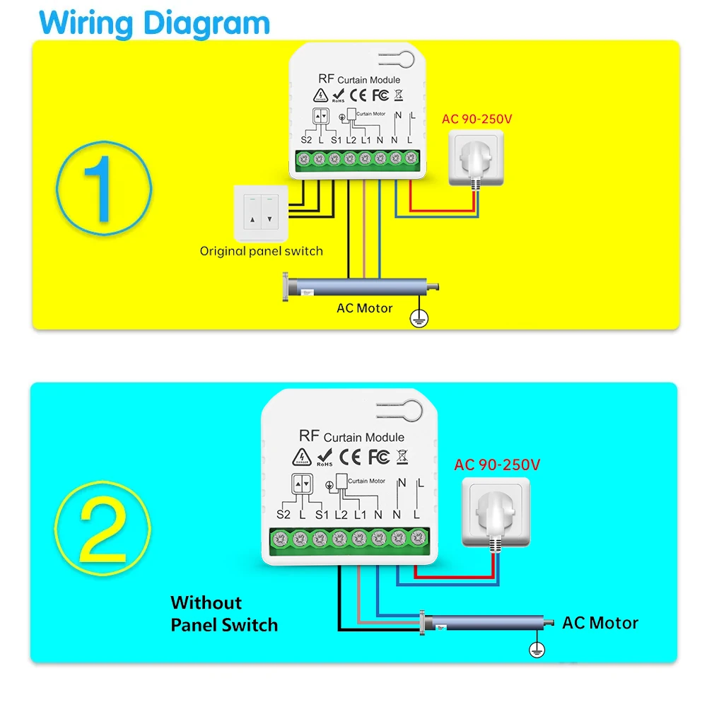 433MHZ RF Wireless Curtain Garage Door Module Remote Control Roller Shutter Switch,for Curtain Garage Door,Smart Blinds