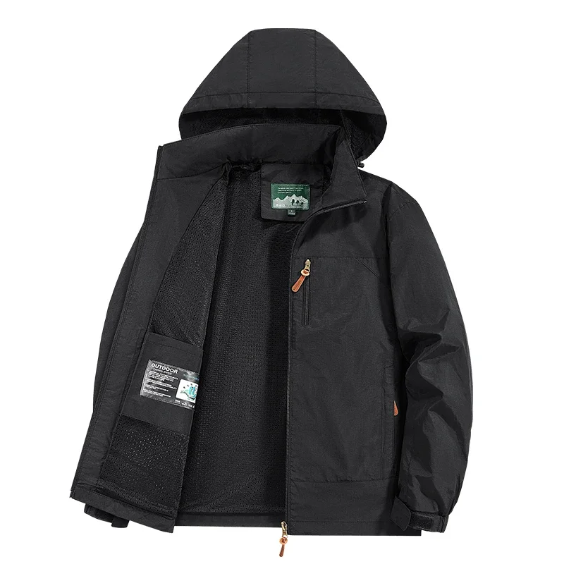 Autumn Winter Outdoor Single Layer Windproof Raincoat Hooded Casual Jackets Sports Jacket Mountaineering Suit Large Size M-6XL