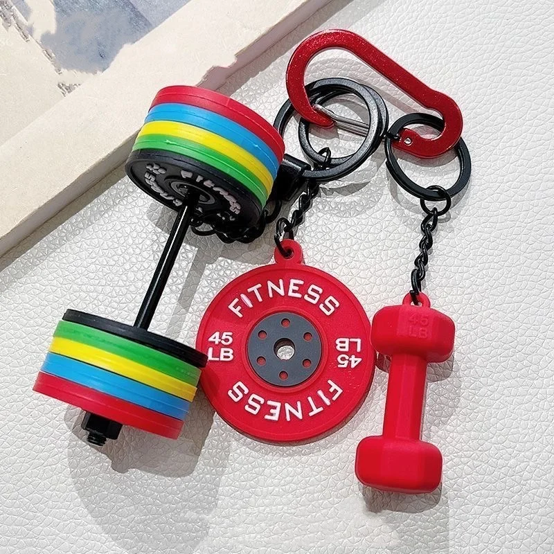 16 Colors Dumbbell Keychain Set DIY Detachable Barbell Keychain Silicone Weight Plates Weightlifting Keyring Gift for Gym Lovers