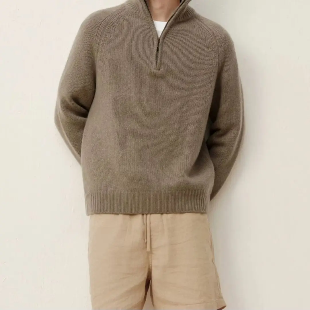 Men's 100% pure cashmere half zipper turtle neck coat sweater cashmere sweater