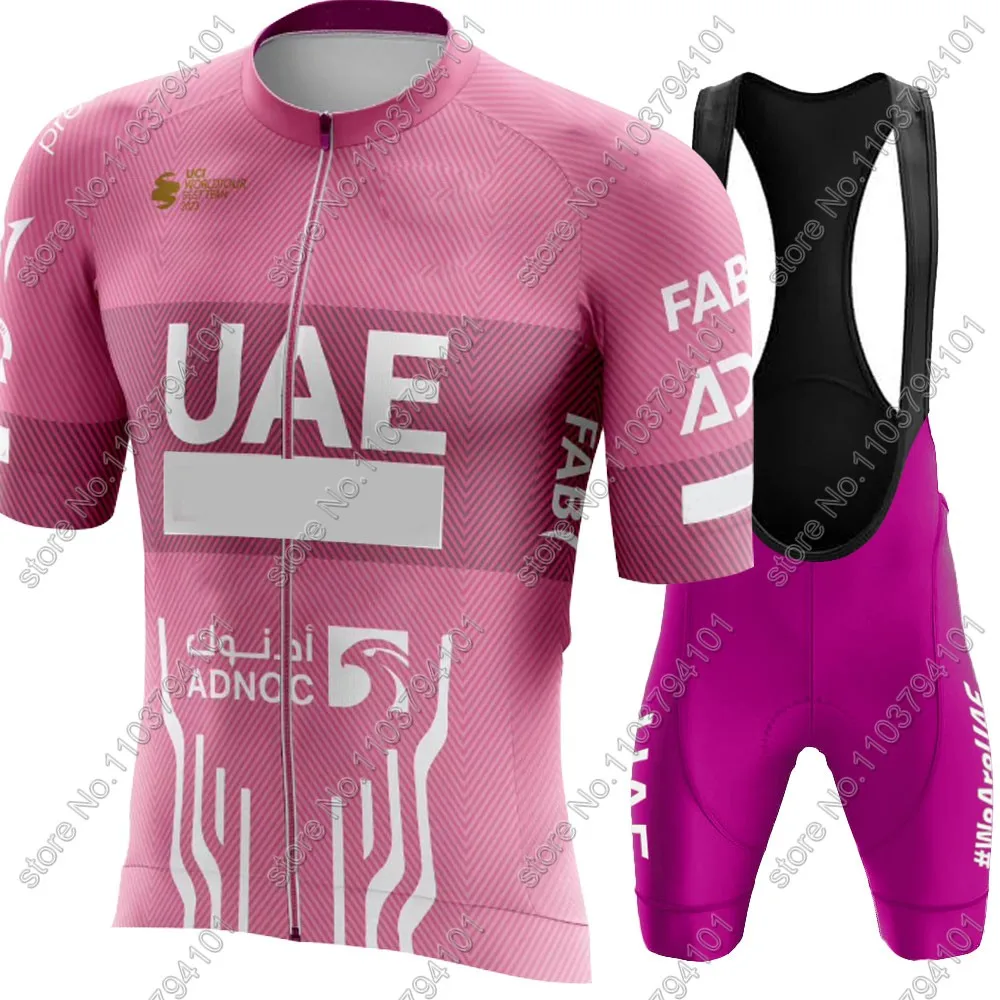 UAE Cycling Jersey 2024 New Set Purple Tour De Italy Pink Clothing Bike Shirts Suit Bicycle bib Shorts MTB Kit Maillot