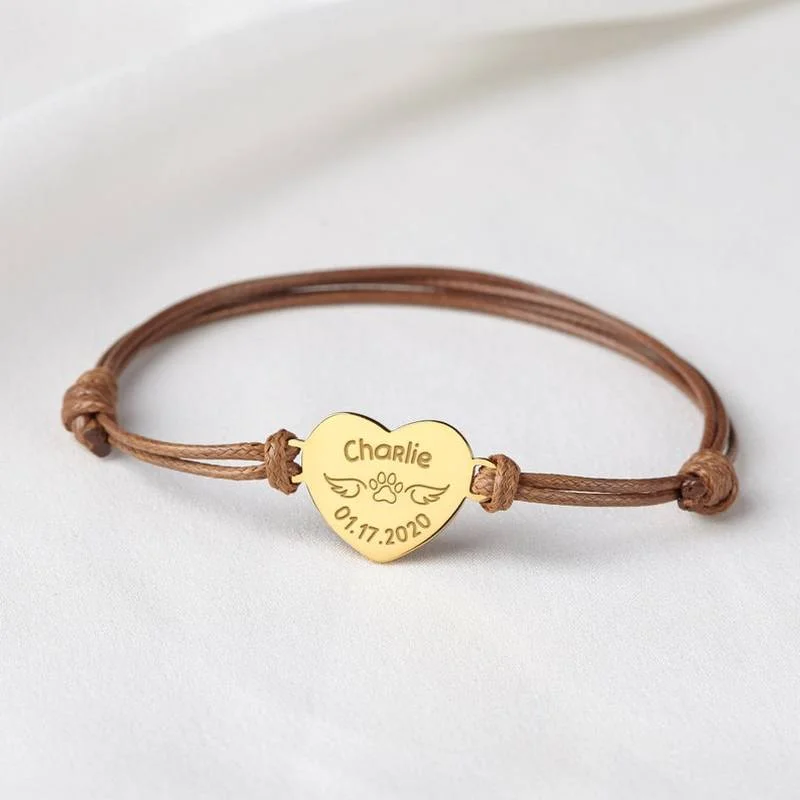 Pulseira personalizada para mulheres corda personalizada ajustável esculpida nome do animal de estimação pulseira masculina jóias gato cão pet perda presente pulsera mujer