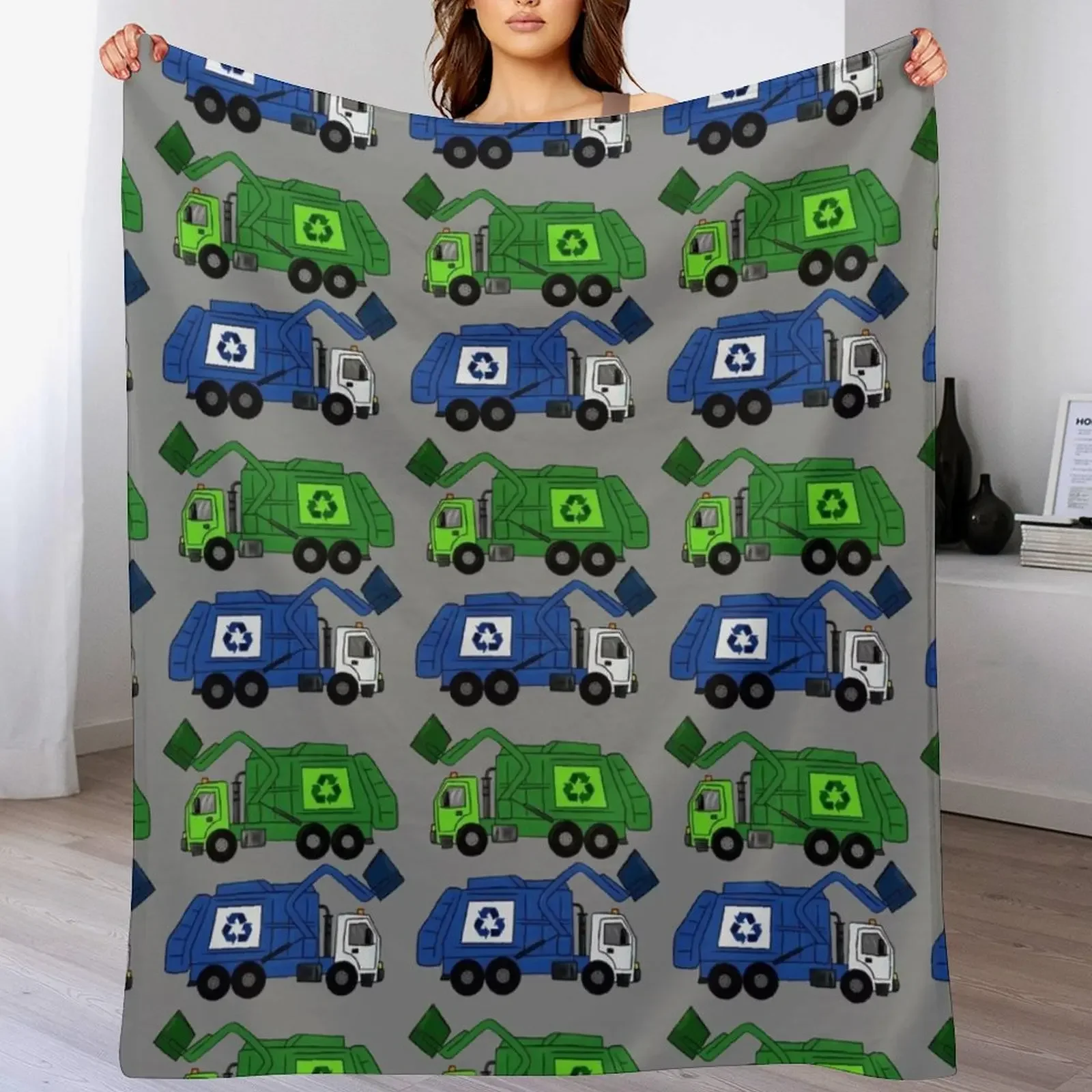 

Garbage Trucks Throw Blanket Foldable Soft Warm Blanket for Outdoor Use