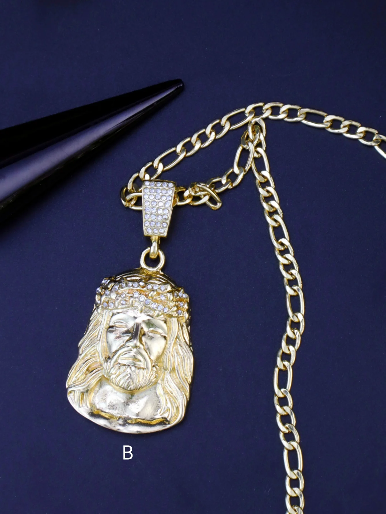 Hip Hop Punk Style God Jesus Head Deluxe Gold Plated Pendant Collar Necklace Figaro Chain Men Women Jewellery