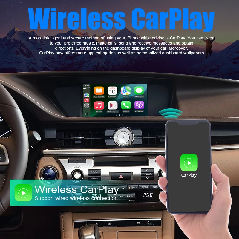 Wireless CarPlay for Lexus ES 2013-2022 with Android Auto Interface Mirroring Link AirPlay Car Play Navigation USB Functions