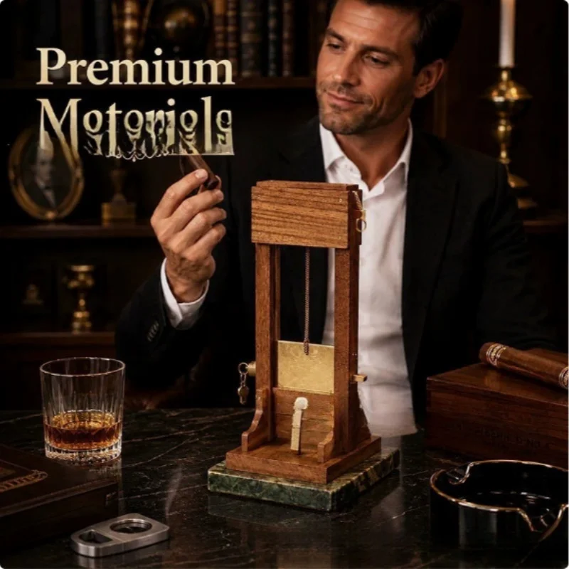 Wood Desktop Guillotine Cigar Cutter Marble Base Vintage Wooden Tabletop Cigar Clipper Luxury Smoking Accessories Gift