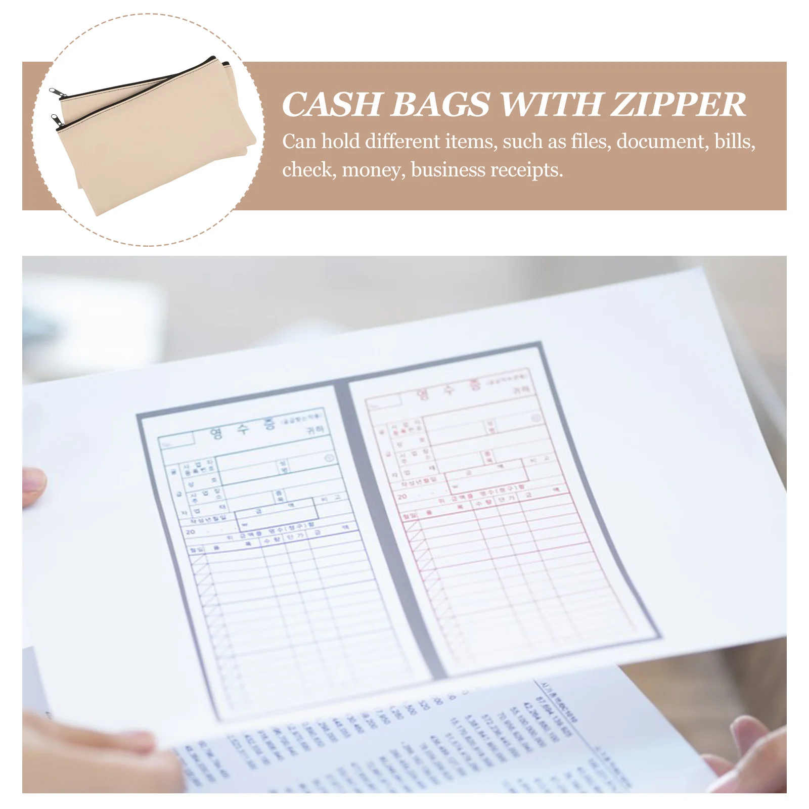 

2pcs Zipper Bill Bags Money Organizer For Cash Document Holder File Bag Pouch Receipt Case For Staff Students