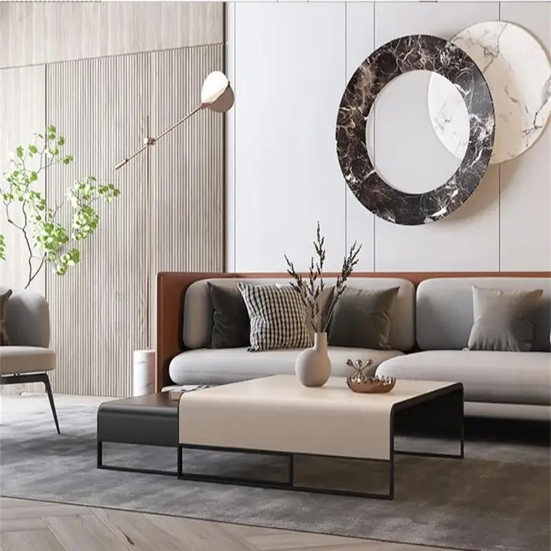 Mesa de centro moderna de cuero Artificial, muebles para sala de estar, mesa auxiliar para sofá, mesas de centro de diseño creativo para apartamento pequeño A