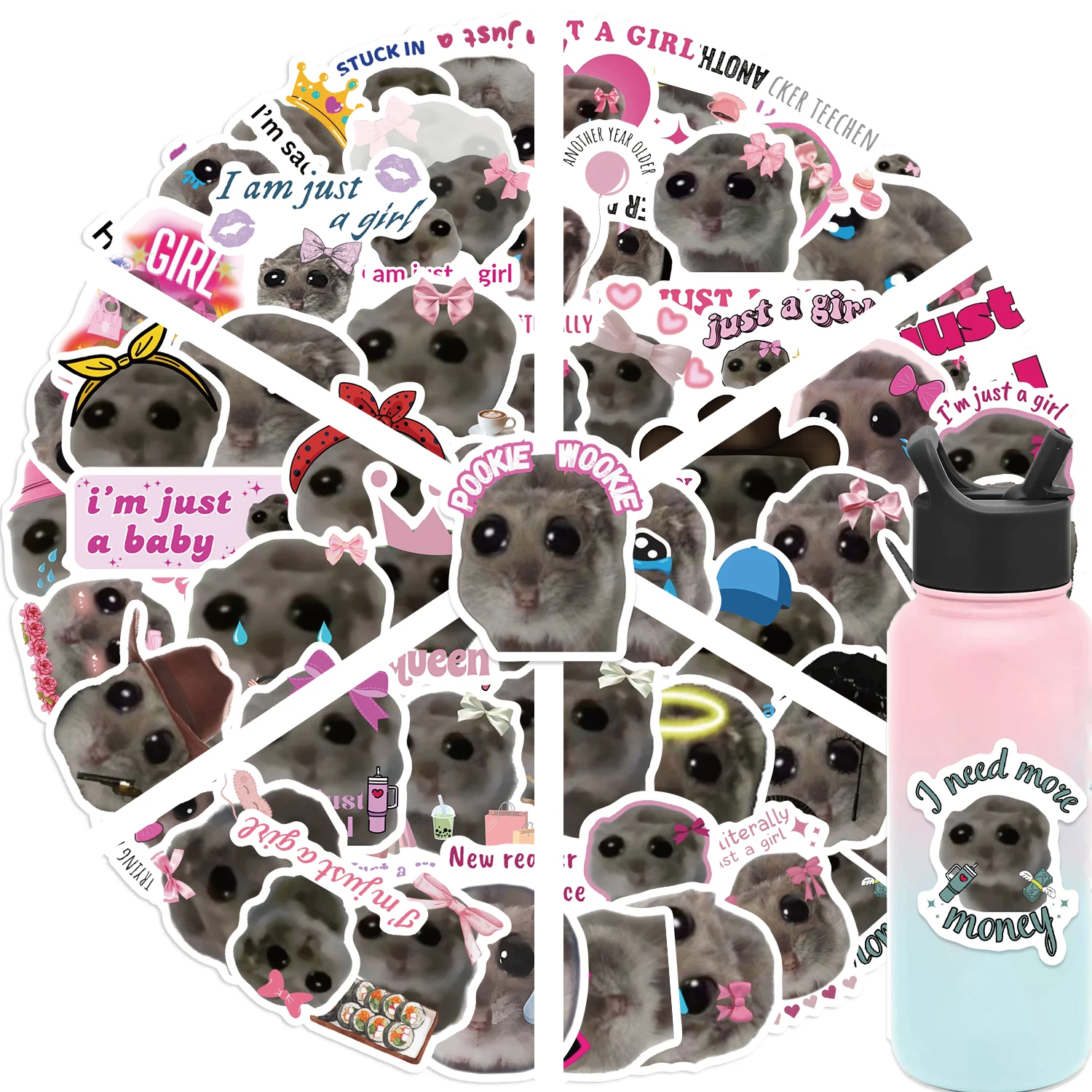 56/112PCS Sad Hamster Meme Cute Mouse Sticker Aesthetic Kawaii Decals Cute Cartoon Laptop Luggage Bicycle Diary Stickers