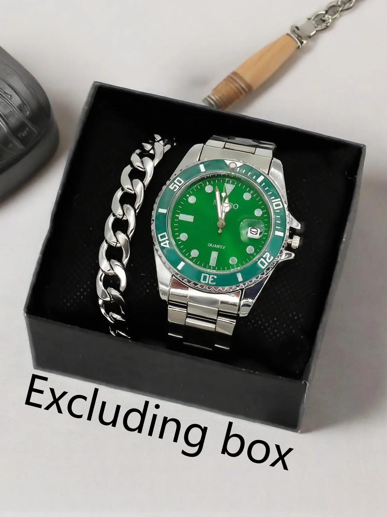 

1 шт. мужские часы трендовые деловые мужские часы с большим циферблатом и стальной полосой кварцевые часы с 1 шт. браслетом