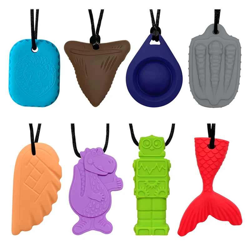 Baby Silicone Teether Kids Chew Necklace Sensory Chewy Pendant Oral Motor Toys Therapy Tools for Autism ADHD Chidren's Goods