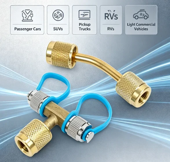 Cooling System Fitting AC Valve Connector Solid Brass Material Curved And T-shaped Design Adjustable Valve Structure