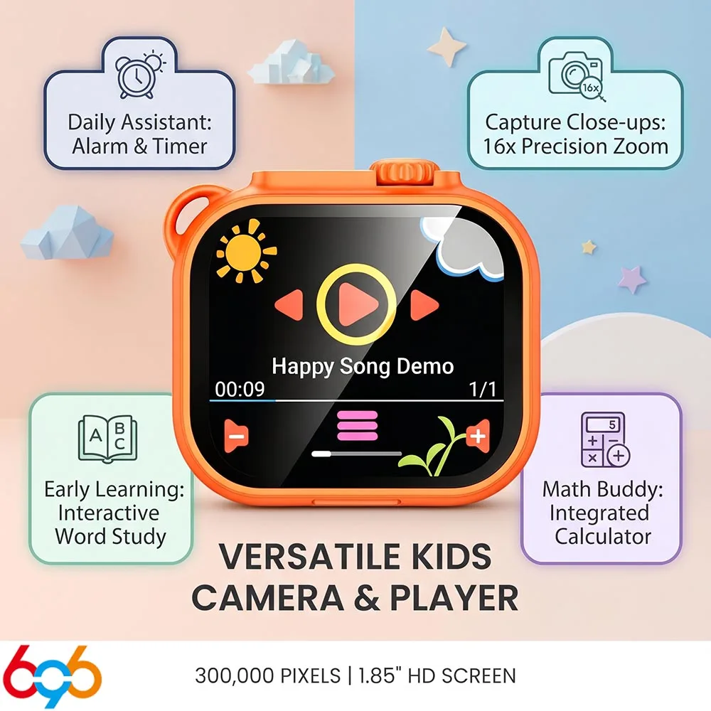 Cute Kids Digital Camera Photo Video Recording Games Music Story Play Word Learning Alarm Clock & SOS Function for Children