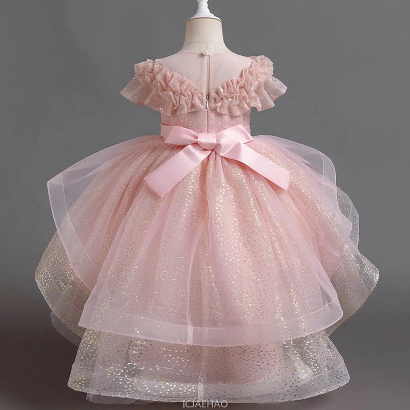 Long Dress Elegant New Princess Dresses for Girls Kids Piano Recital Gown Host Pageant Outfit Flower Girl Formal Party Wear