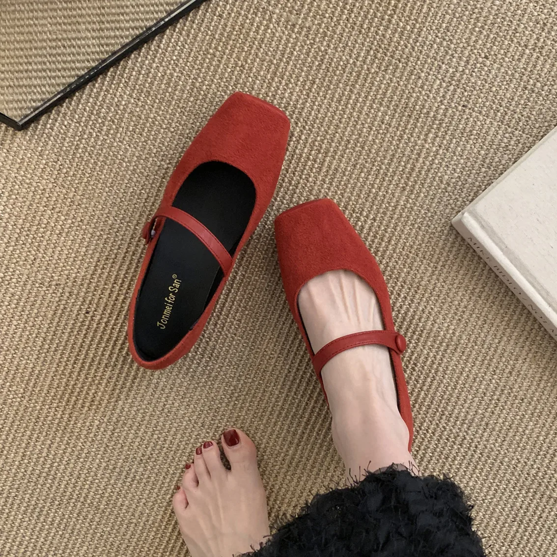 Bailamos Women Velvet Flat Shoes Square Toe Shallow Soft Ballerina Shoes Ladies Casual Dress Ballet Loafers Classics Mujer