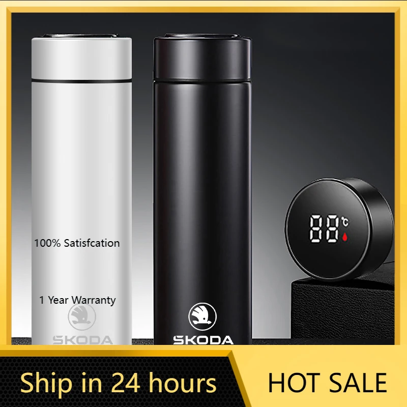 

Car Sticker 2025 Hot 500ml Portable Car Smart Thermos Water Bottle Cup Auto Accessories For Skoda Fabia Superb Yeti Octavia Rapi