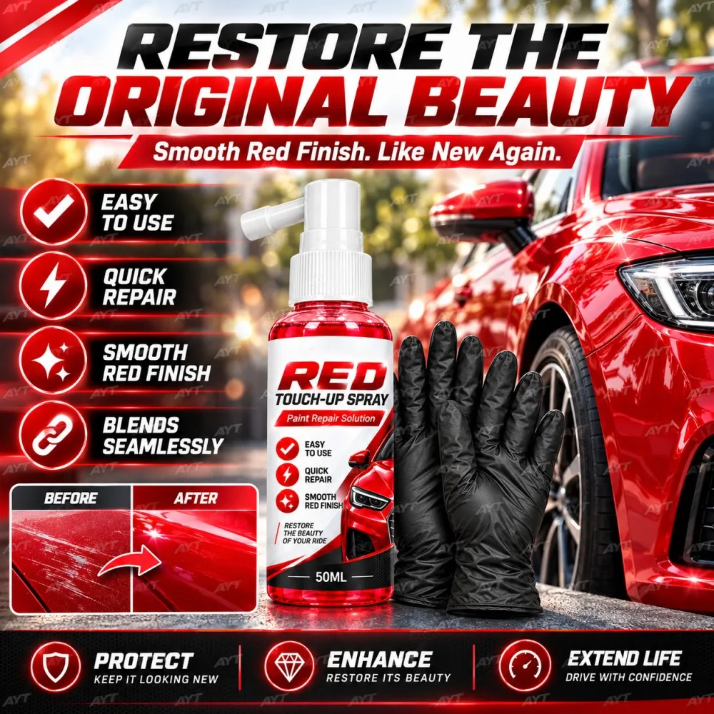50ml Red Car Paint Repair Spray Scratch Touch Up Kit Auto Bodywork Restorer Bumper Scuff Chip Cover DIY Detailing with Gloves