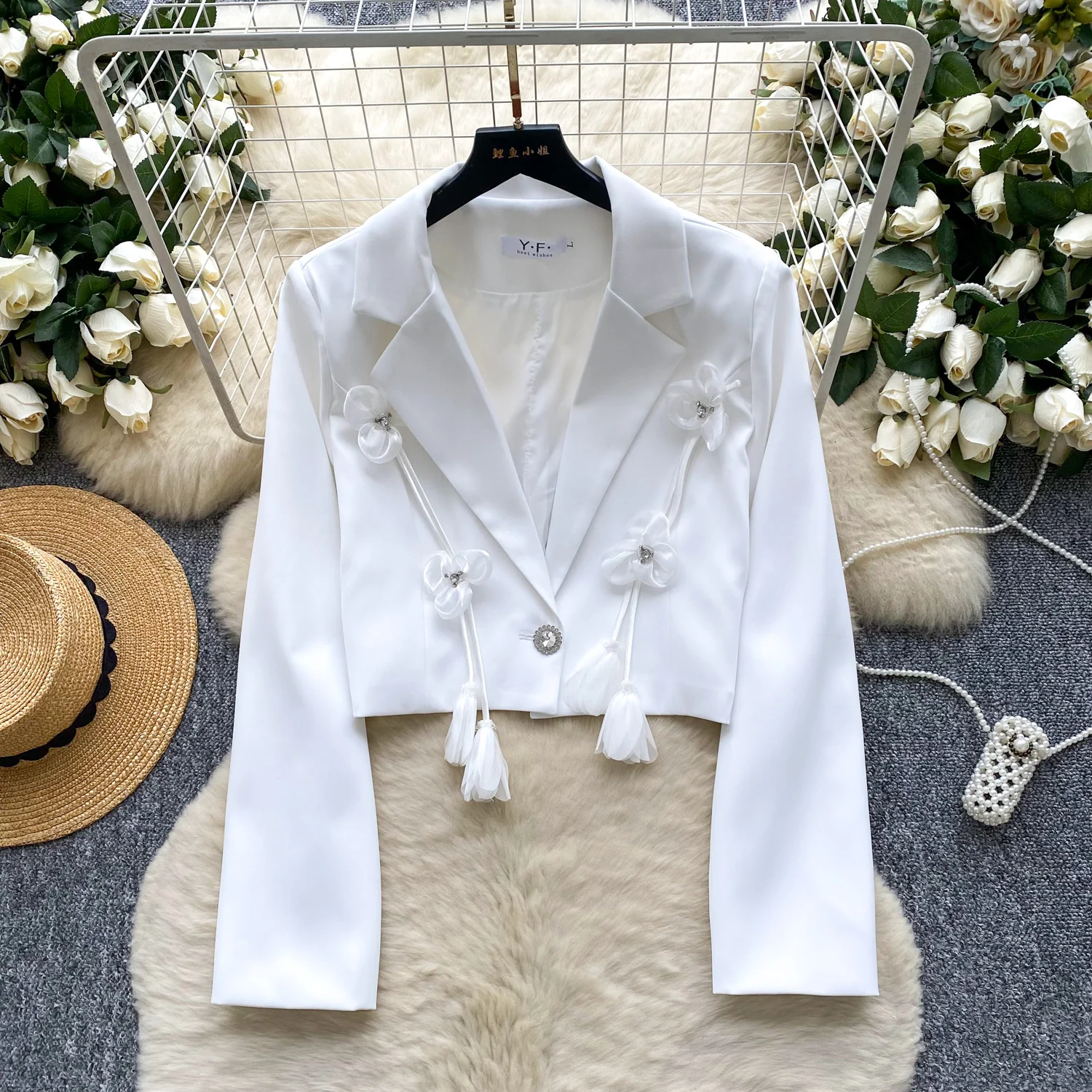 

Шикарное базовое элегантное свободное пальто с длинными рукавами и стразами и цветочными пуговицами, французская уличная одежда, уличный осенне-зимний топ