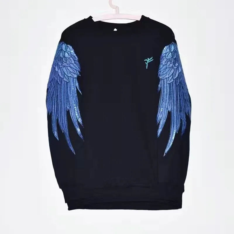 

Women's coat 2026 new couple outfit spring autumn cardigan jacket women embroidery angel wings hooded sweatshirt