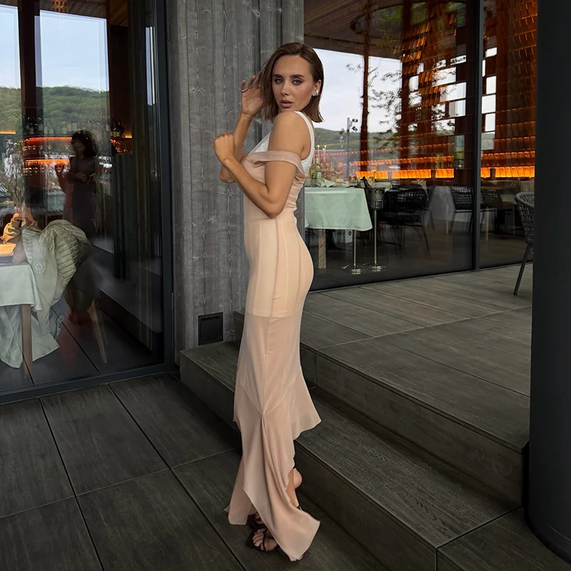 Sheer Mesh Overlay Spaghetti Strap Midi Dress Waist Cinched Sleeveless 2026 Summer Women Accessories Trendy Classy Lady Outfits