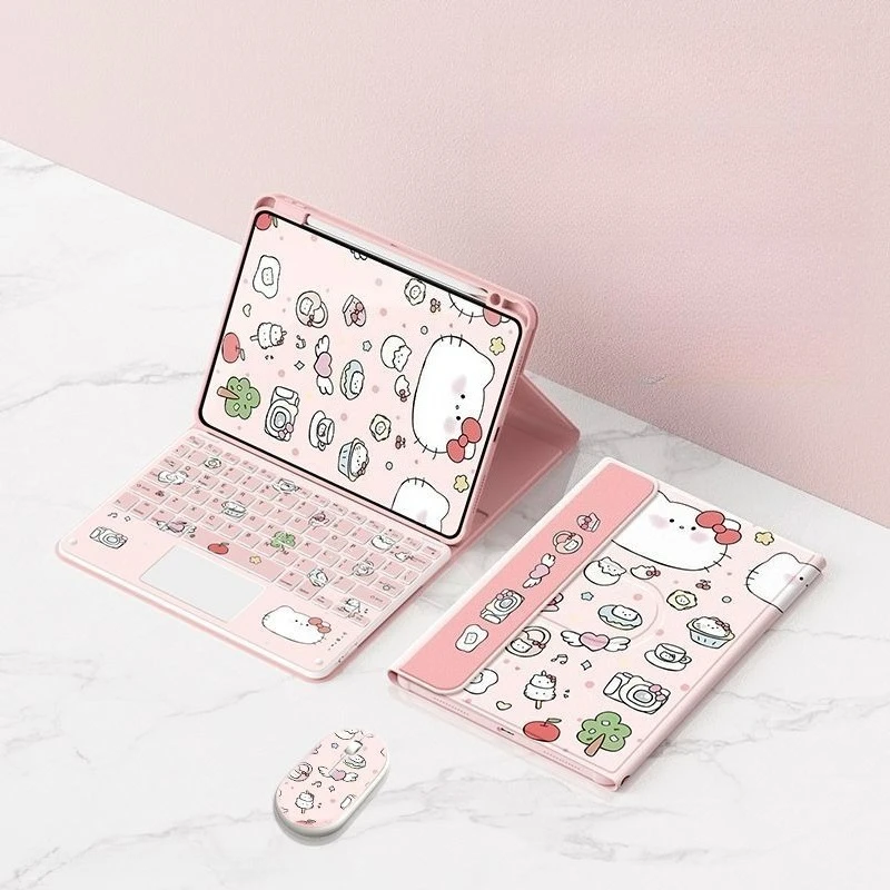 

Чехол для планшета с беспроводной клавиатурой в виде мультяшного котенка для iPad Air 7 2025, 11-го поколения A16 11 дюймов, Air 6 10-го поколения 10.9, Air 4, 5, 9-го поколения 10.2 дюйма