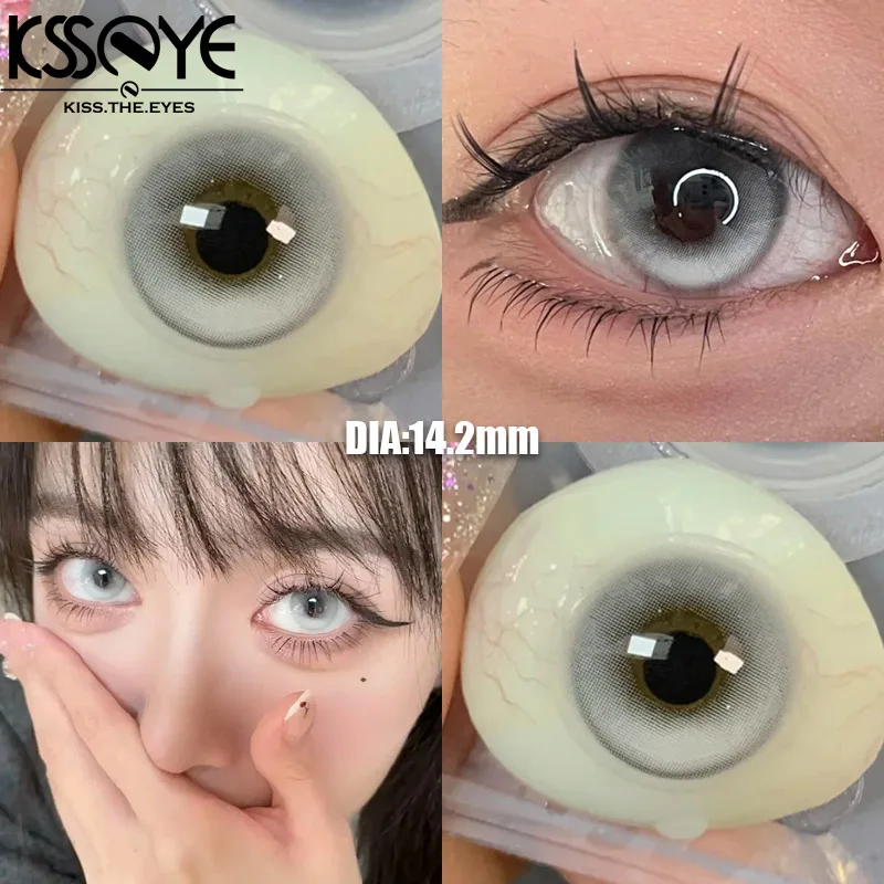 KSSEYE 1 Pair 2024Year New Lenses with Myopia Degree Grade 0.00- 8.00 Pink Blue Grey Beauty Pupilentes Soft Lens Yearly ﻿