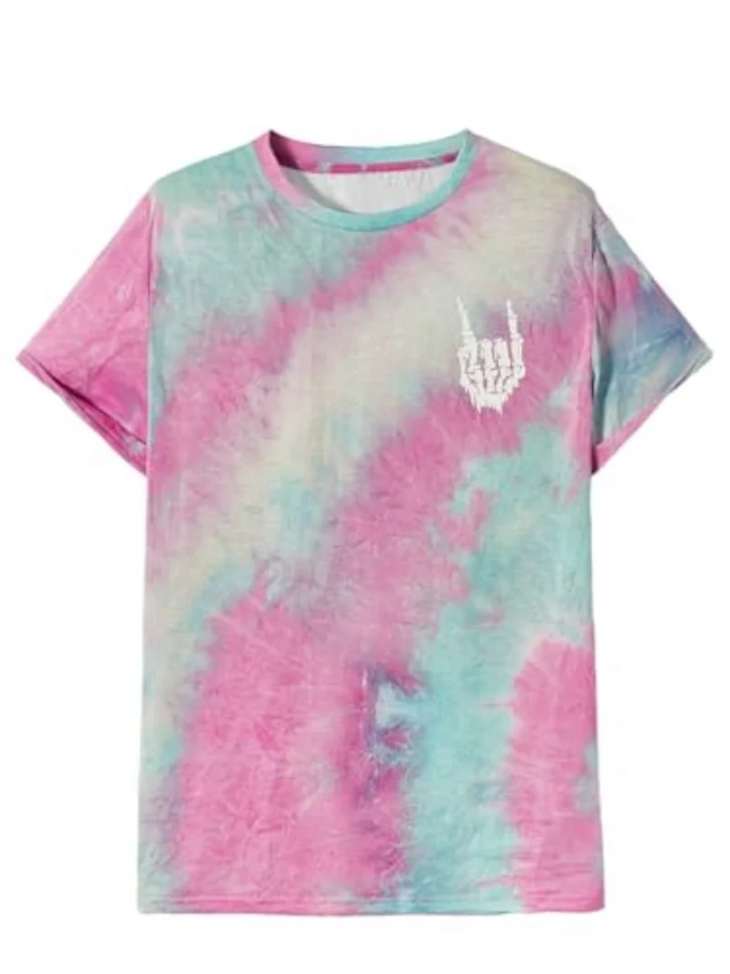 2024 Summer t shirt for men 3d printed Men's Tie Dye Short Sleeve Round Neck Graphic Tee Tops Casual fashion men's  clothing