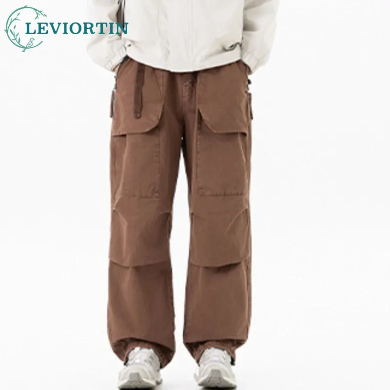 

Мужские весенне-осенние модные модные брендовые брюки-парашюты, свободные прямые брюки с широкими штанинами, повседневные однотонные рабочие брюки