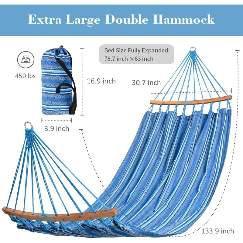 

Hammocks Double Hammock with Curved Spreader Bar, Outdoor Portable Hammock with Carrying Bag & Tree Straps for Bedroom, Patio,