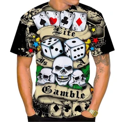 Personality Poker 3D Print T-shirt Playing Cards Las Vegas T shirt Men Women Skull Poker Hip Hop Punk Casual Clothing 100-6XL