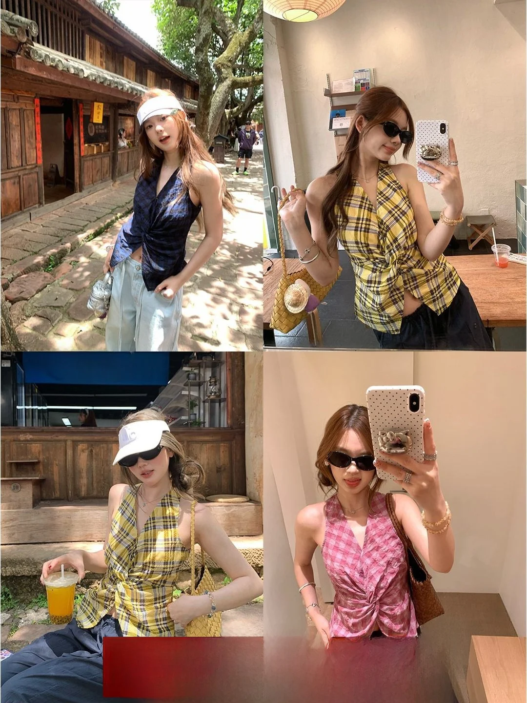 

Ретро-топ в клетку с V-образным вырезом и завязками, женский модный повседневный жилет из тонкого хлопка стандартной длины