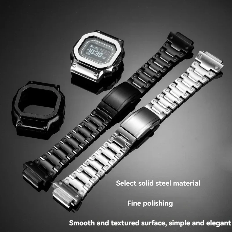 

Твердый ремешок для часов из нержавеющей стали + ободок для Casio G-SHOCK DW-H5600 DWH5600 | Монитор скорости | Сменный металлический браслет