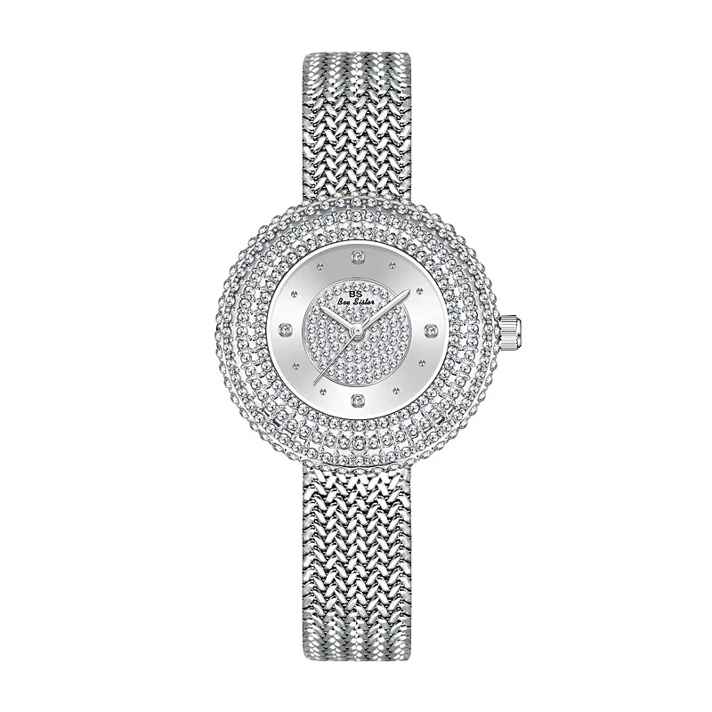 Relógios femininos de diamante relogio feminino com pulseira de malha ultrafina dourada para mulheres Relógio de pulso de quartzo com mostrador de cristal de luxo Relógio feminino da moda