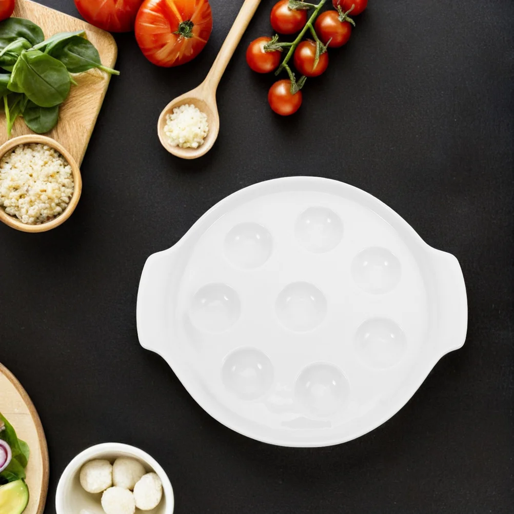 

2Pcs French Style Ceramic Escargot Baking Dish White Oven Safe Snail Plate for Bbq Serving Platter Footed Seafood Cooking Pan