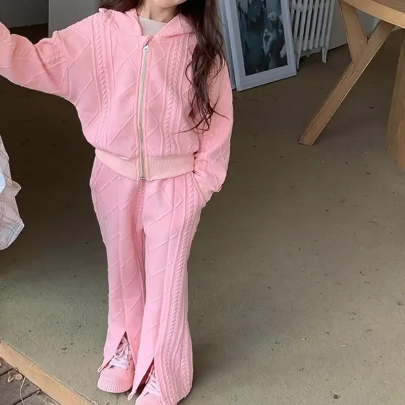 

Kawaii Girl Fashion Sweater Pants Set Student Spring Autumn Casual Hooded Tops Long Pants 2-Piece Set Children's Clothing New