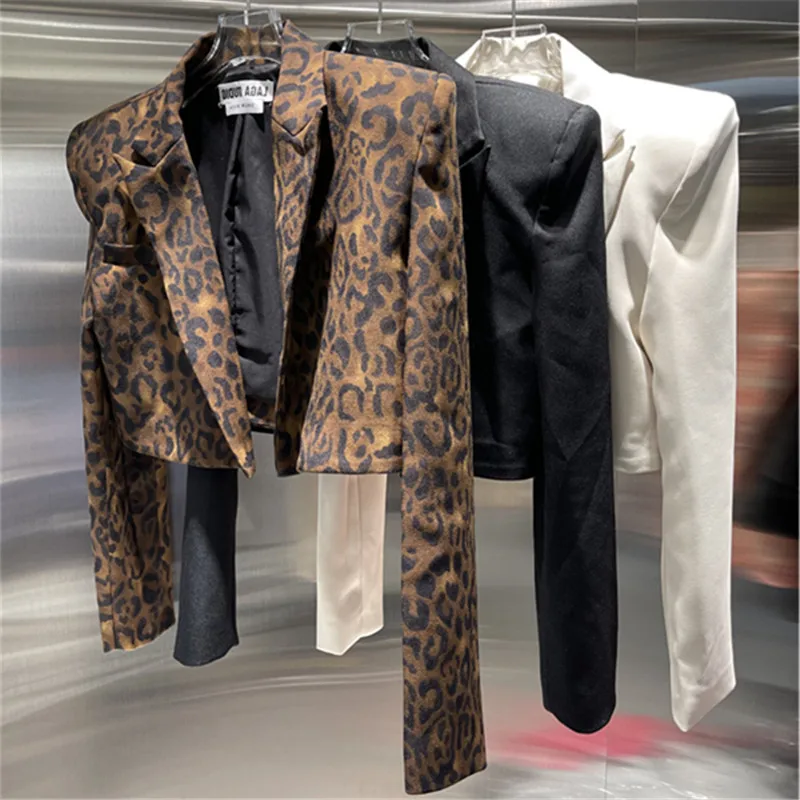 GetSpring Women Blazer 2024 Autumn Leopard Printed Long Sleeve Short Ladies Blazer Coat Fashion All Match Women's Suit Jacket