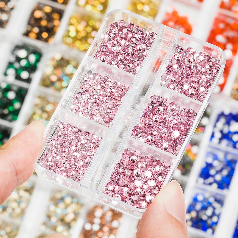 

1 Box Crystal Nail Art Rhinestone Gold Silver Clear All Color Flat Bottom Mixed Shape DIY Accessories 3D Decoration In 6cell Pot